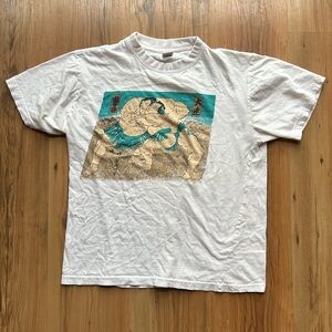 Vintage Graphic Tee in White with Blue and Tan Accents